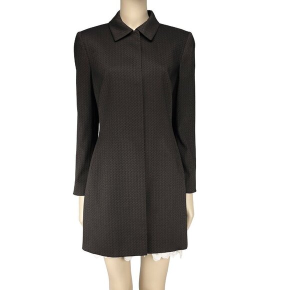 Tahari ASL Levine Petite Green Black Geometric Print Longline Jacket Coat 10P‎ - Picture 7 of 9